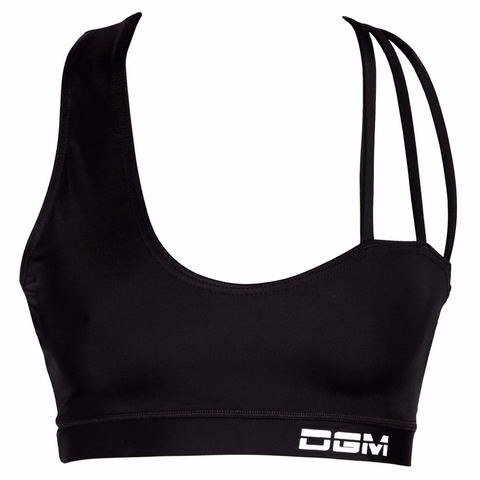Female gym assymetrical strappy crop top - Black